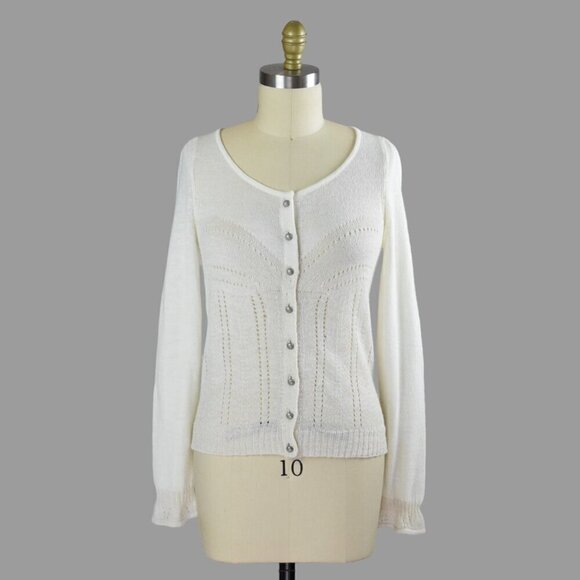 Anthropologie Sweaters - KNITTED & KNOTTED IVORY SHIMMER PALETTE CARDIGAN SWEATER